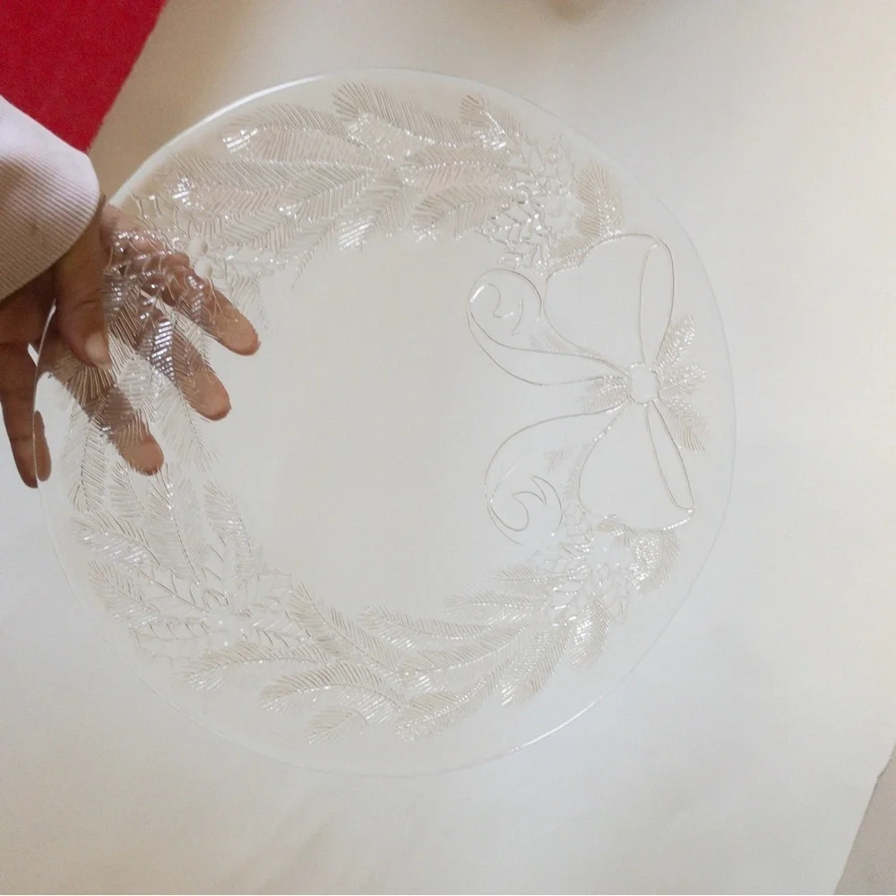 Pilgrim Glass Clear Glass Decorative Plate with Bow Design Christmas Serving